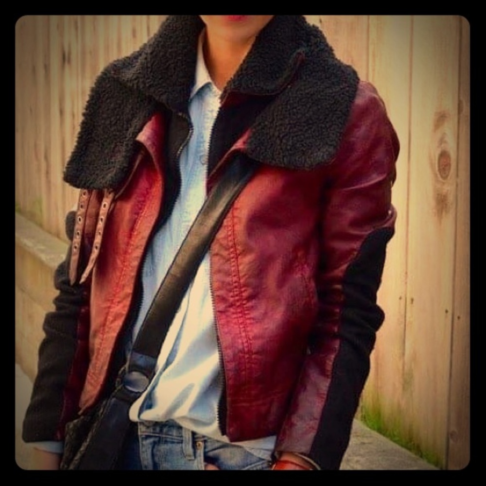 Princess Vera Wang Red Faux Leather Biker Jacket